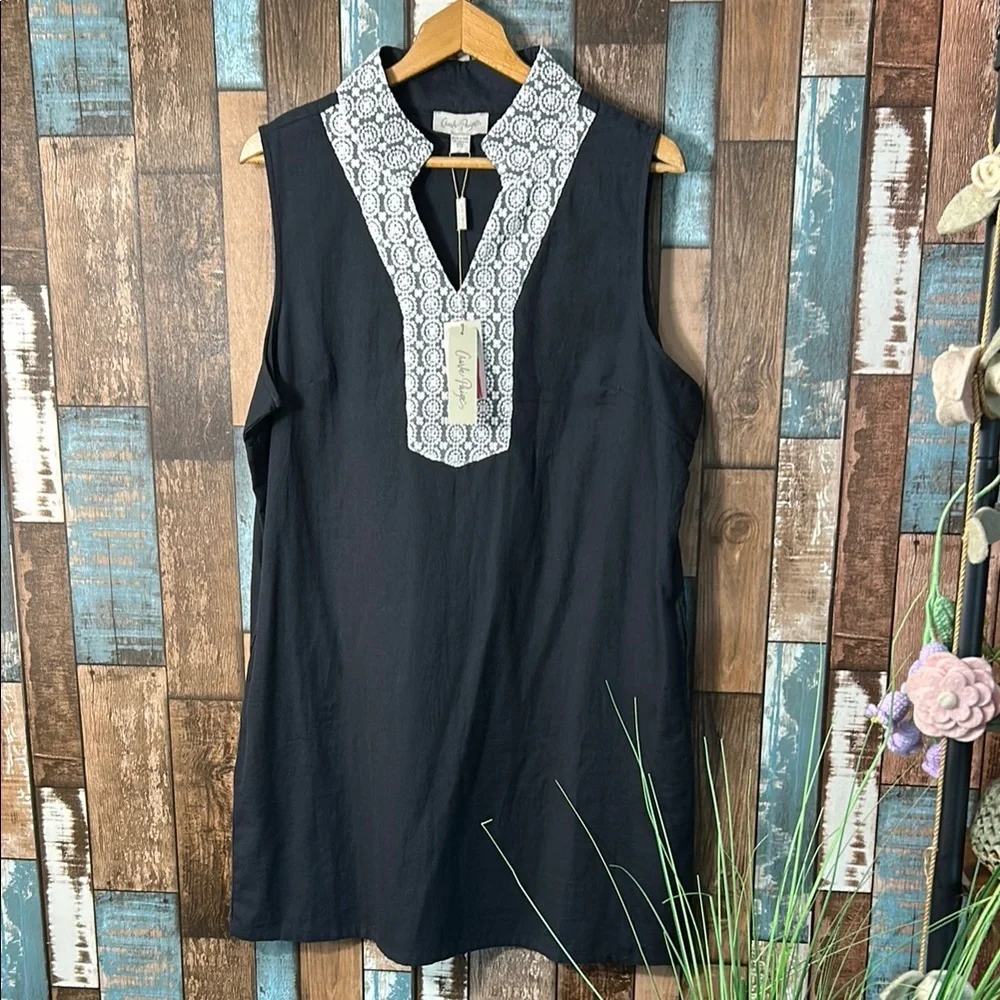 Charlie Page large navy lace trim V-neck dress - Picture 1 of 15